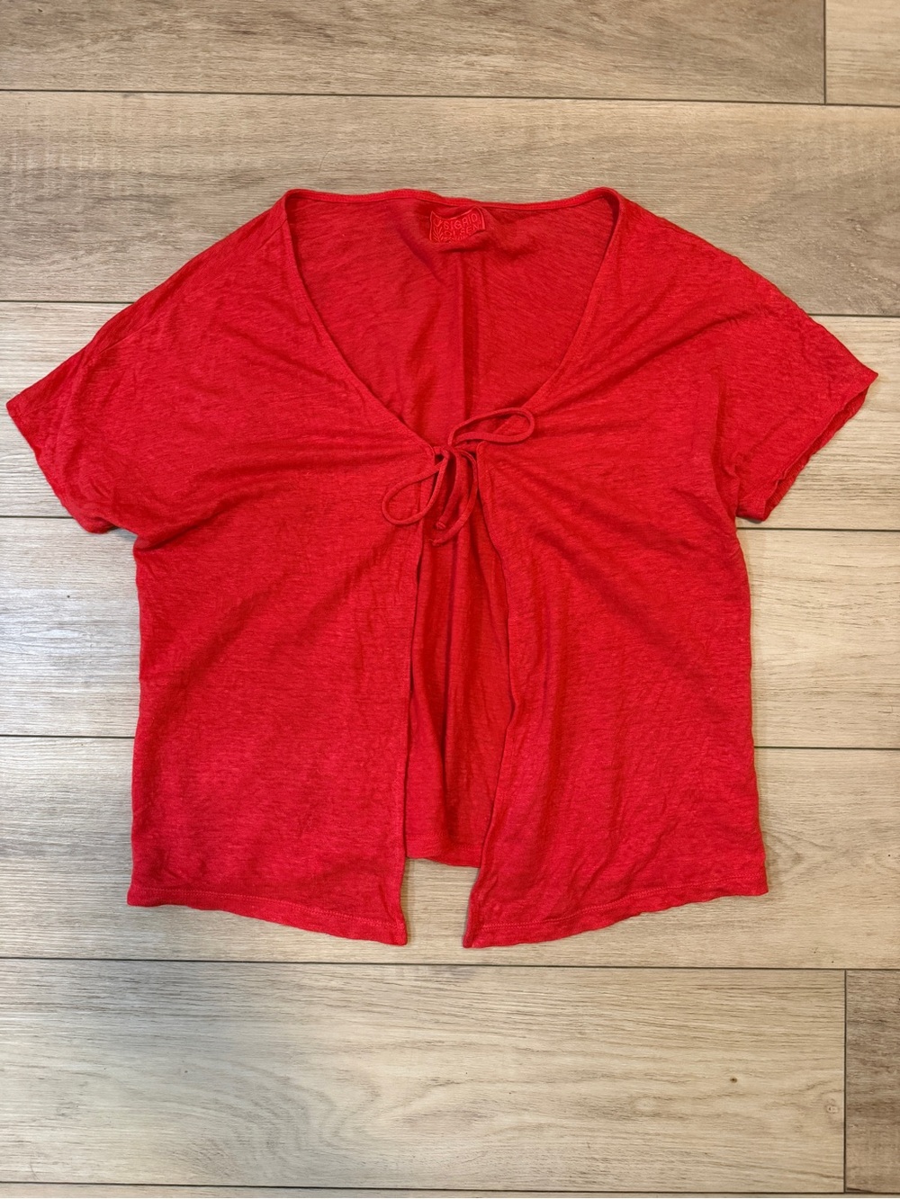 Sigrid Olsen 100% Linen Red Tie Front Cardigan Top Short Sleeve Coastal T8